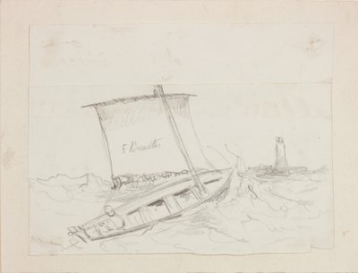 Faro e figura in una barca da John Wilson Carmichael